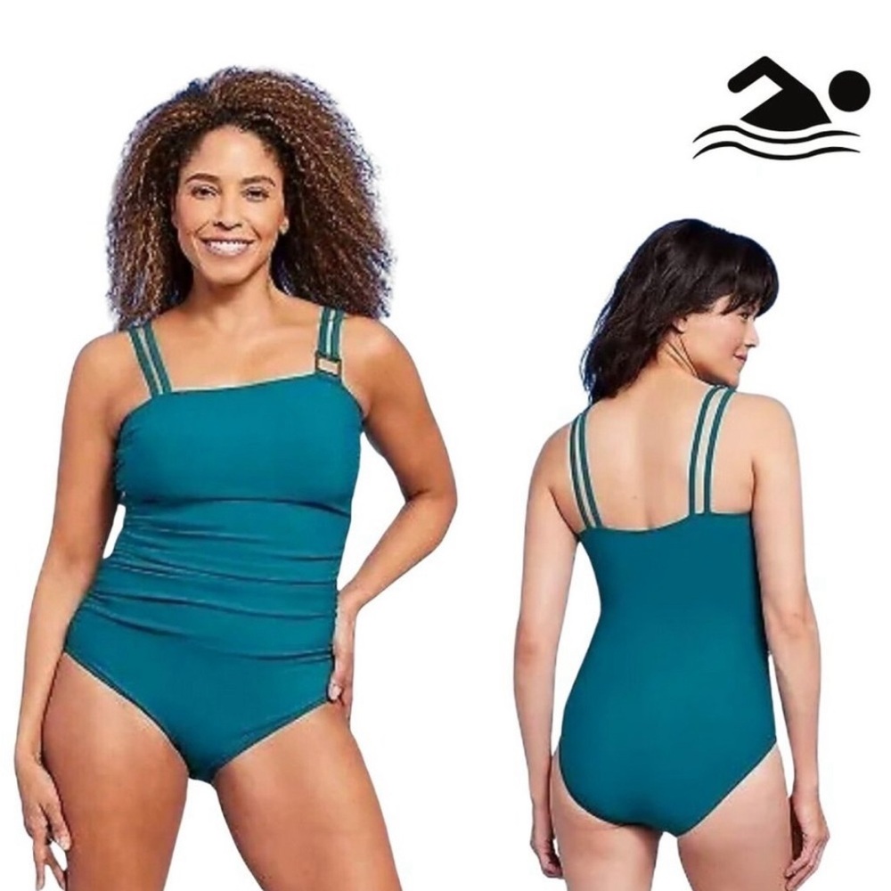 Aqua Green‎ Asymmetrical Double Strap One Piece Swimsuit Teal Size XL Target